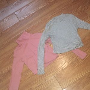 Black & white striped and a dusty pink turtle neck